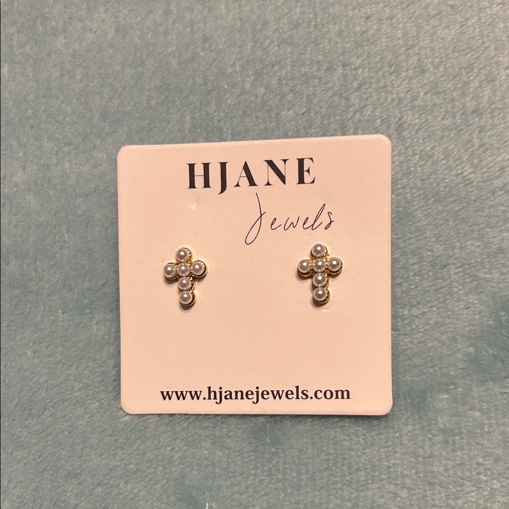 Pearl Cross Stud Earrings